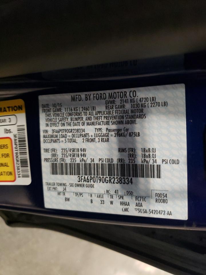 2016 Ford Fusion Se VIN: 3FA6P0T90GR238334 Lot: 65961625