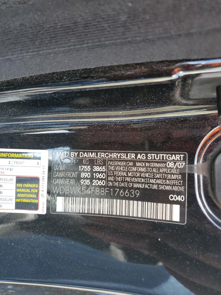 2008 Mercedes-Benz Slk 280 VIN: WDBWK54F88F176639 Lot: 63064995