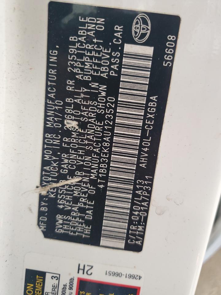 2010 Toyota Camry Hybrid VIN: 4T1BB3EK8AU123520 Lot: 64604425