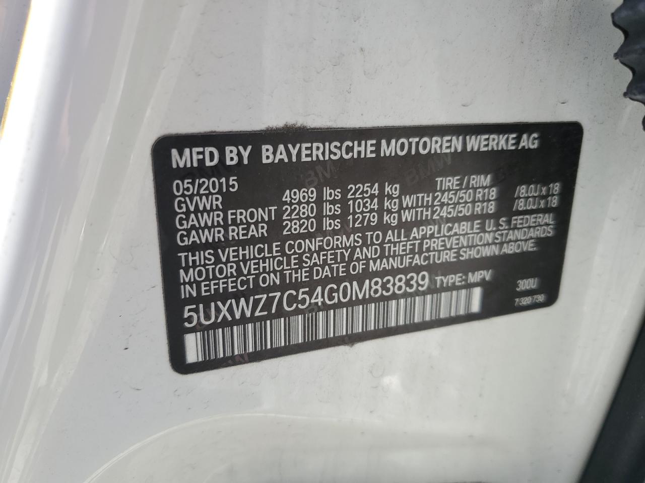 2016 BMW X3 Sdrive28I VIN: 5UXWZ7C54G0M83839 Lot: 63639265
