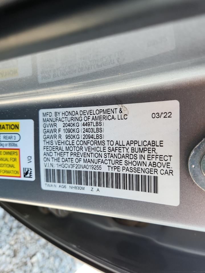 2022 Honda Accord Hybrid Sport VIN: 1HGCV3F20NA019255 Lot: 63615045