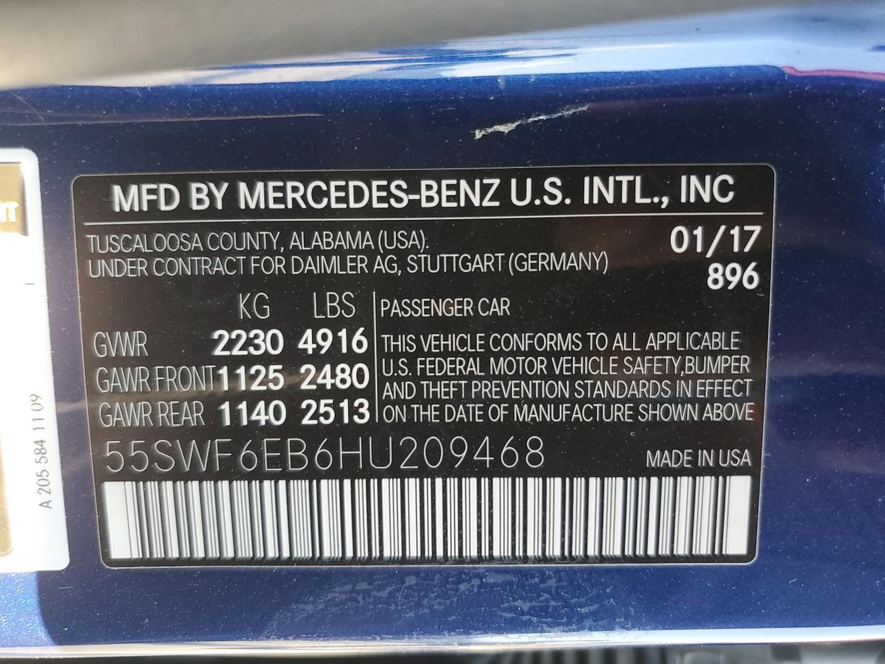 2017 Mercedes-Benz C 43 4Matic Amg VIN: 55SWF6EB6HU209468 Lot: 64010775