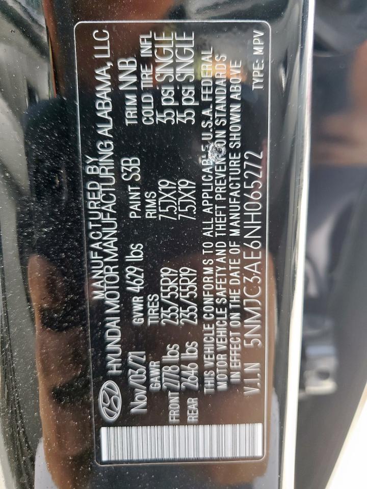 2022 Hyundai Tucson Sel VIN: 5NMJC3AE6NH065272 Lot: 64845155