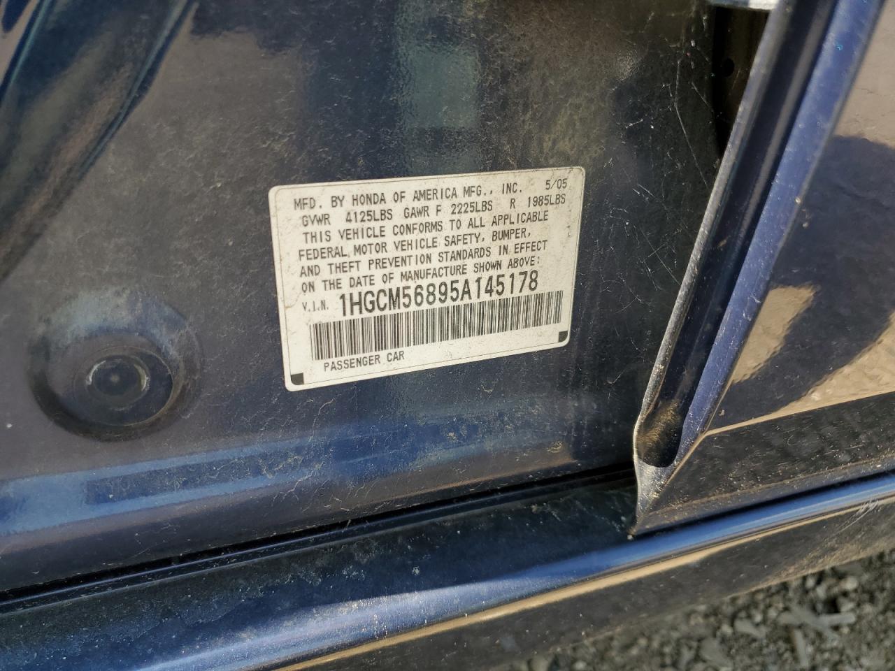 2005 Honda Accord Ex VIN: 1HGCM56895A145178 Lot: 64430405