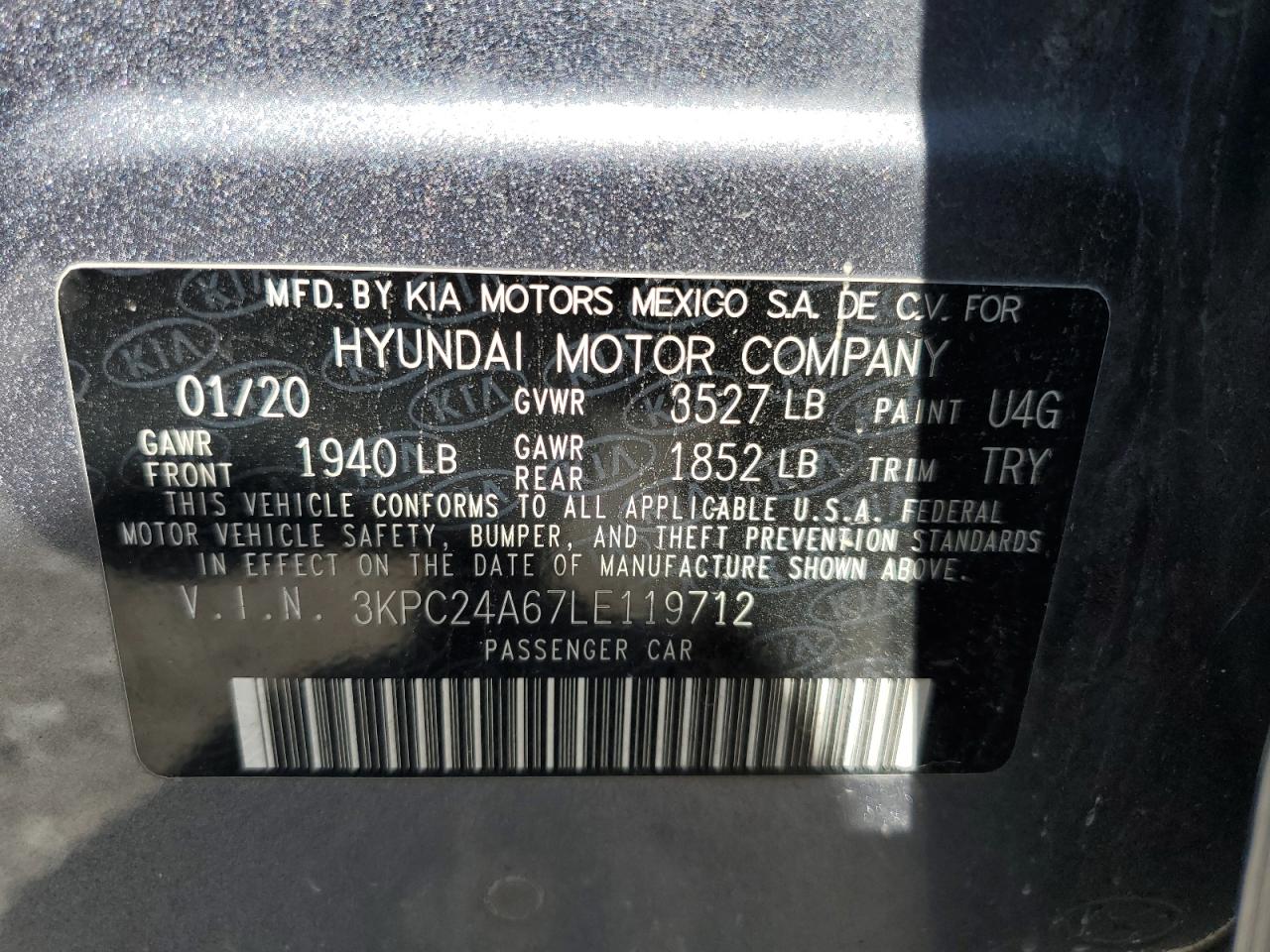 2020 Hyundai Accent Se VIN: 3KPC24A67LE119712 Lot: 64734225
