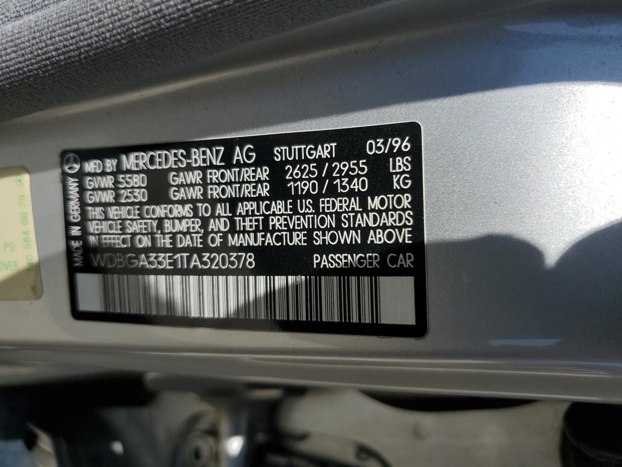 1996 Mercedes-Benz S 320 VIN: WDBGA33E1TA320378 Lot: 63056885