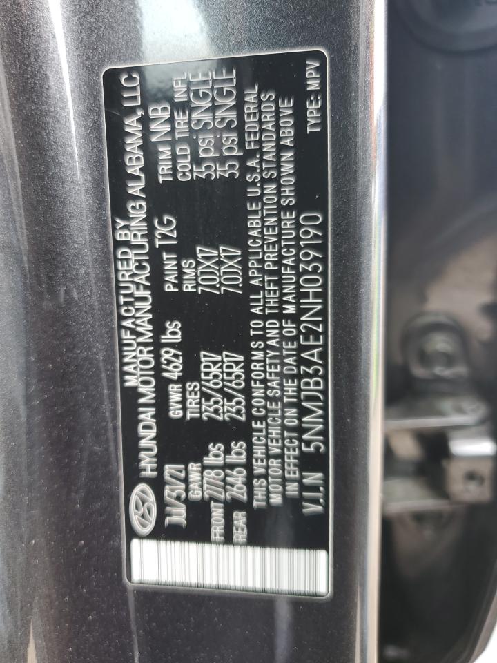 2022 Hyundai Tucson Sel VIN: 5NMJB3AE2NH039190 Lot: 63641105