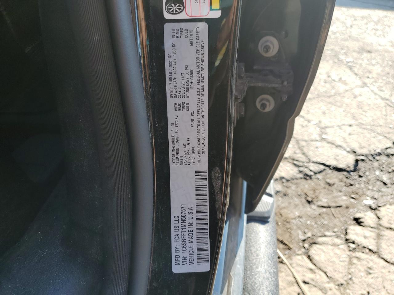 2021 Ram 1500 Big Horn/Lone Star VIN: 1C6SRFFT1MN507671 Lot: 62874405