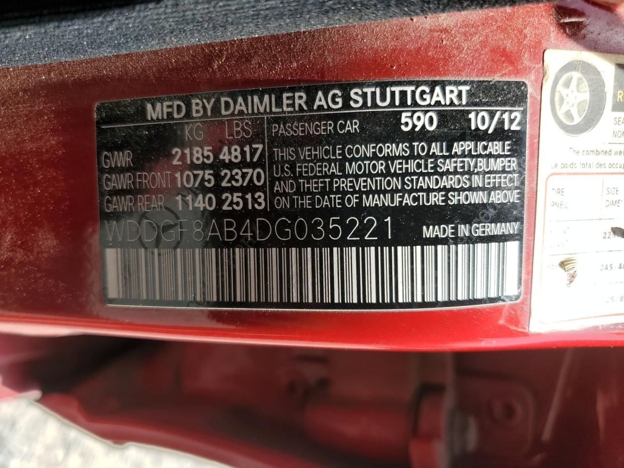 2013 Mercedes-Benz C 300 4Matic VIN: WDDGF8AB4DG035221 Lot: 64522995