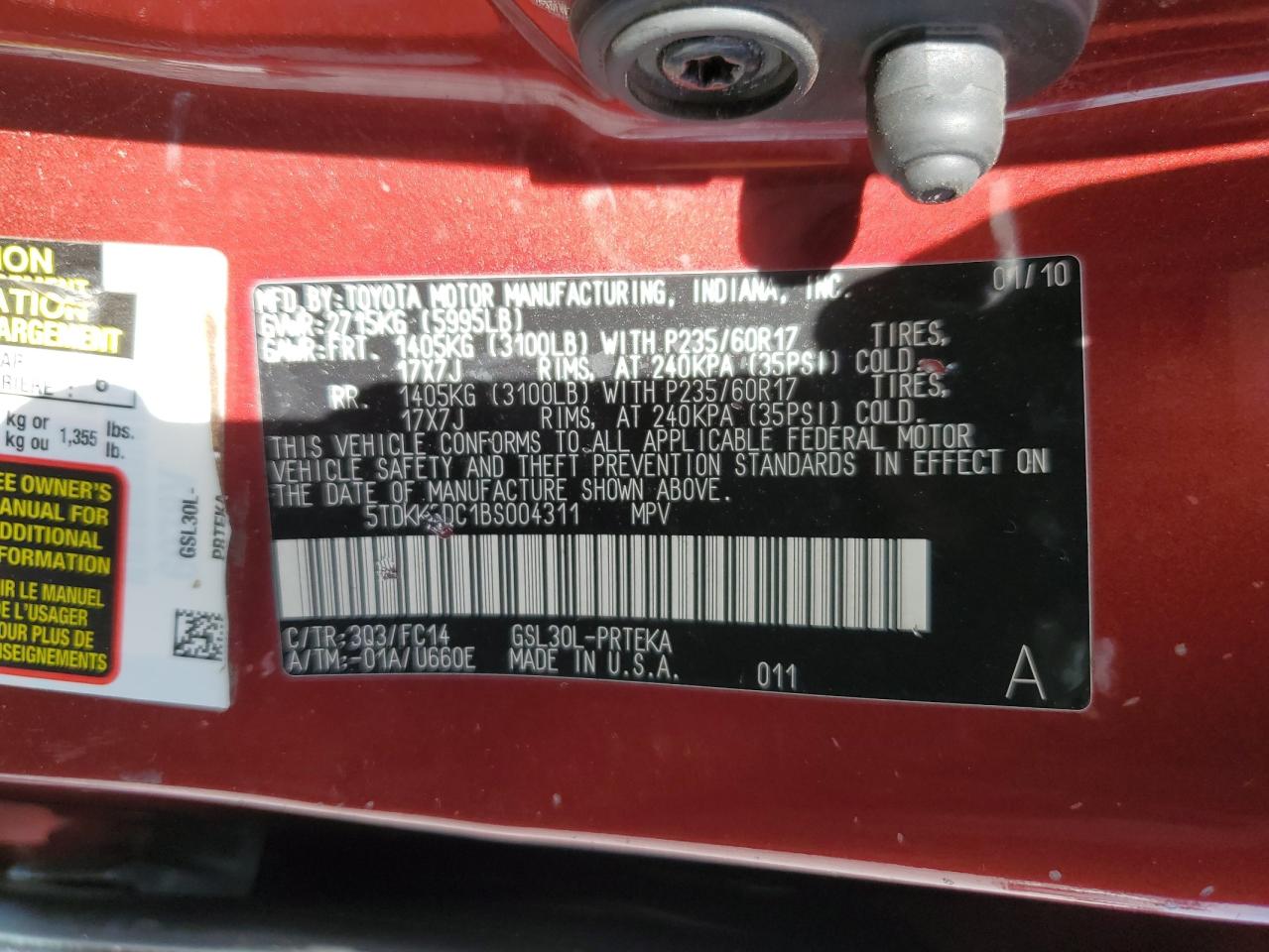2011 Toyota Sienna Le VIN: 5TDKK3DC1BS004311 Lot: 65354155
