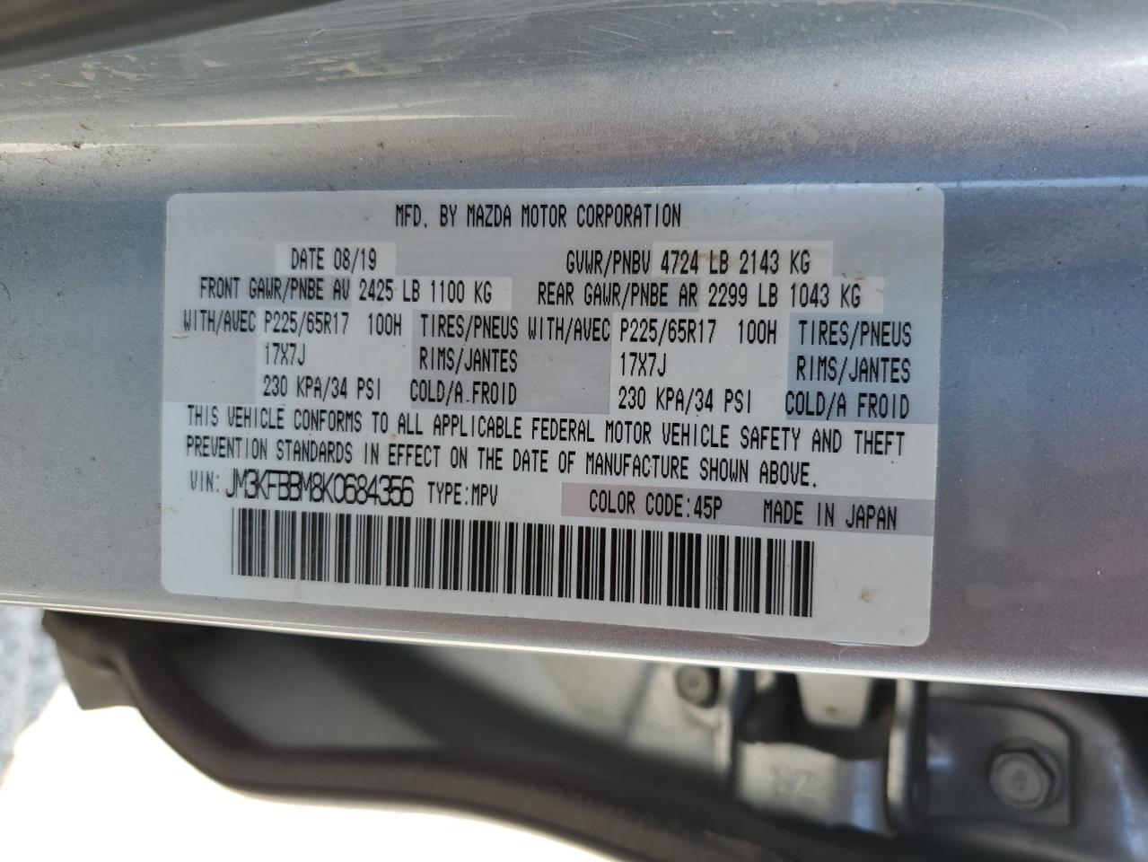 2019 Mazda Cx-5 Sport VIN: JM3KFBBM8K0684356 Lot: 65245805