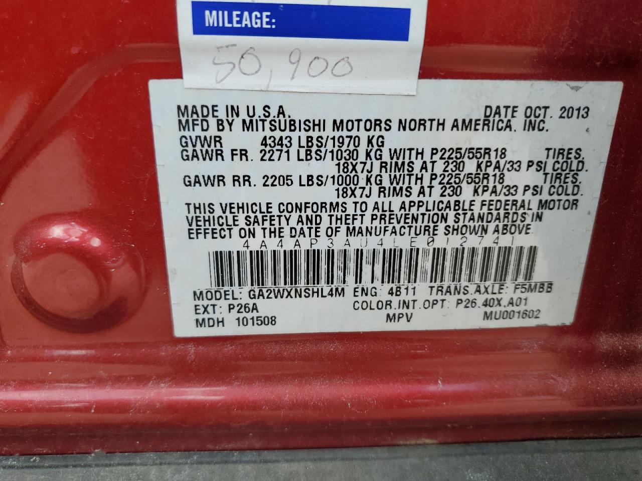 2014 Mitsubishi Outlander Sport Es VIN: 4A4AP3AU4EE012741 Lot: 63878395