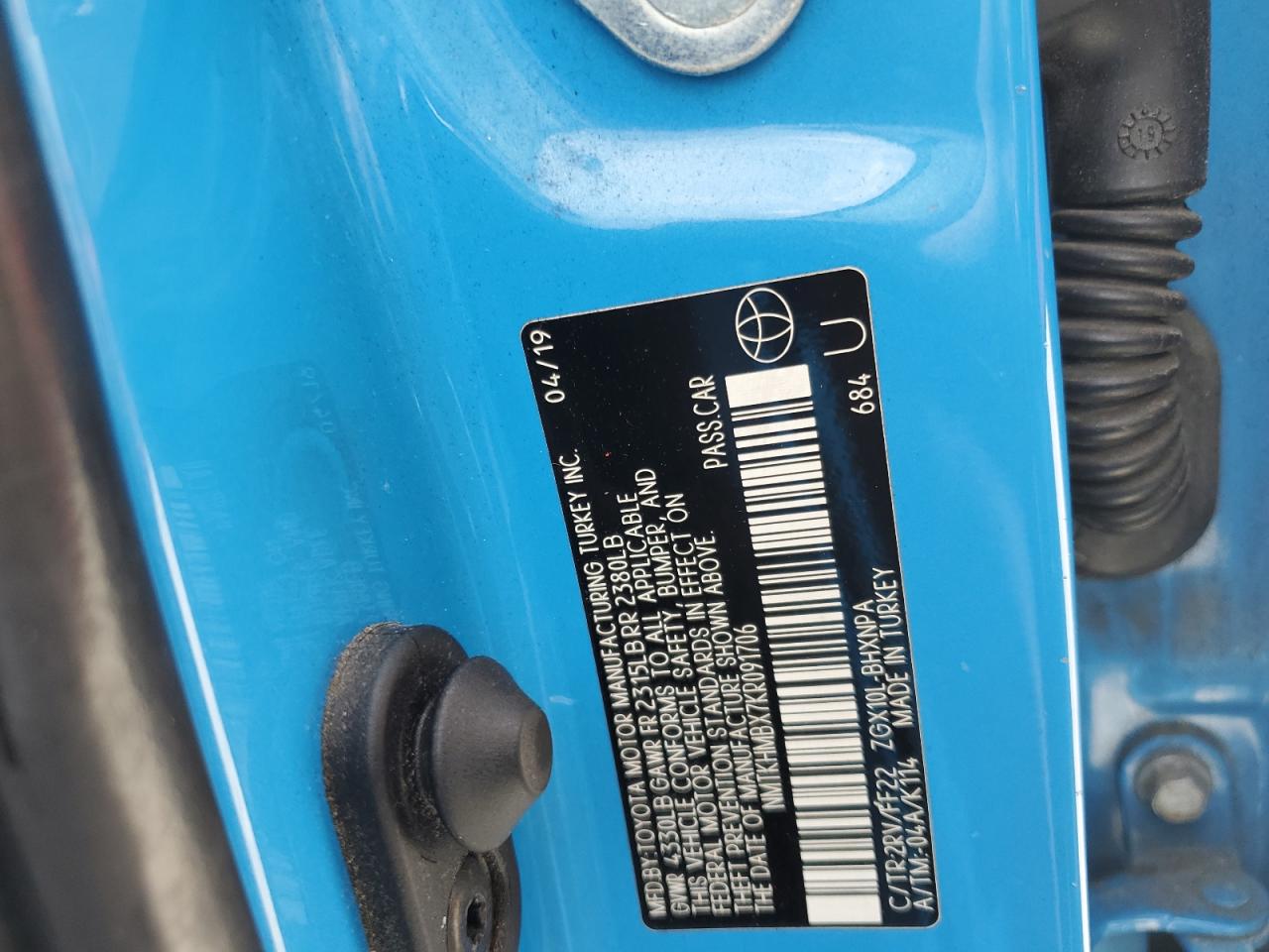 2019 Toyota C-Hr Xle VIN: NMTKHMBX7KR091706 Lot: 64825215