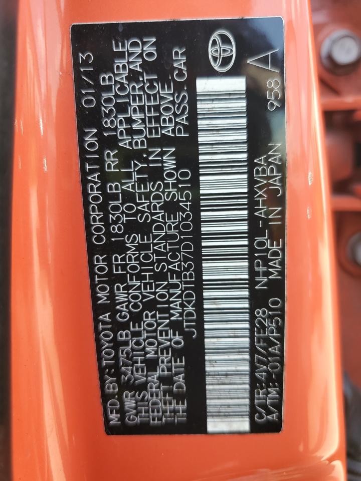 2013 Toyota Prius C VIN: JTDKDTB37D1034510 Lot: 55592055
