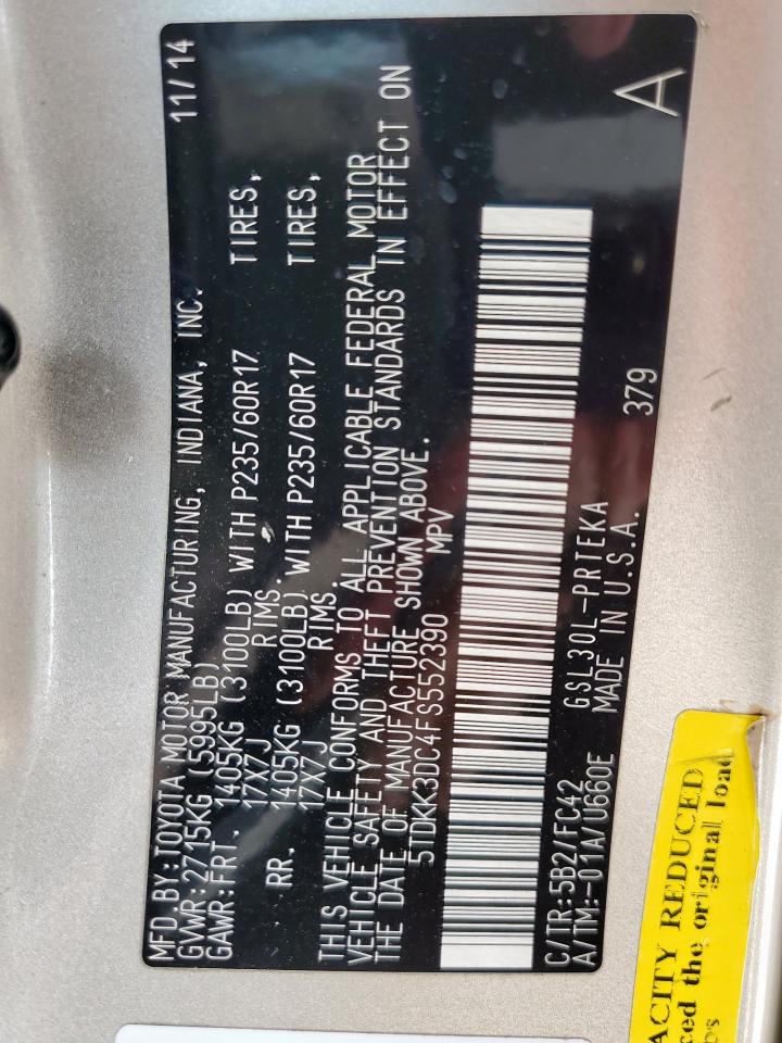 2015 Toyota Sienna Le VIN: 5TDKK3DC4FS552390 Lot: 64284755