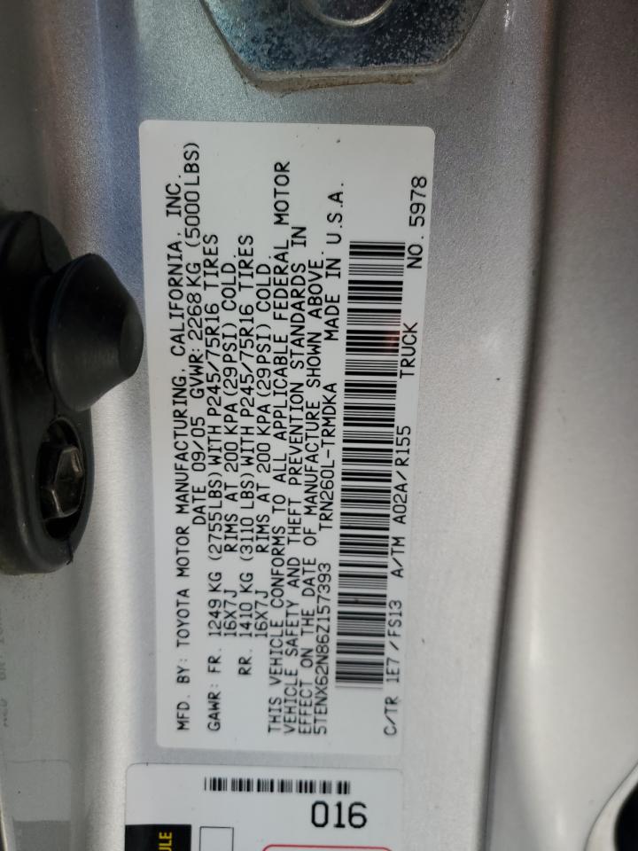 2006 Toyota Tacoma Prerunner VIN: 5TENX62N86Z157393 Lot: 64792865