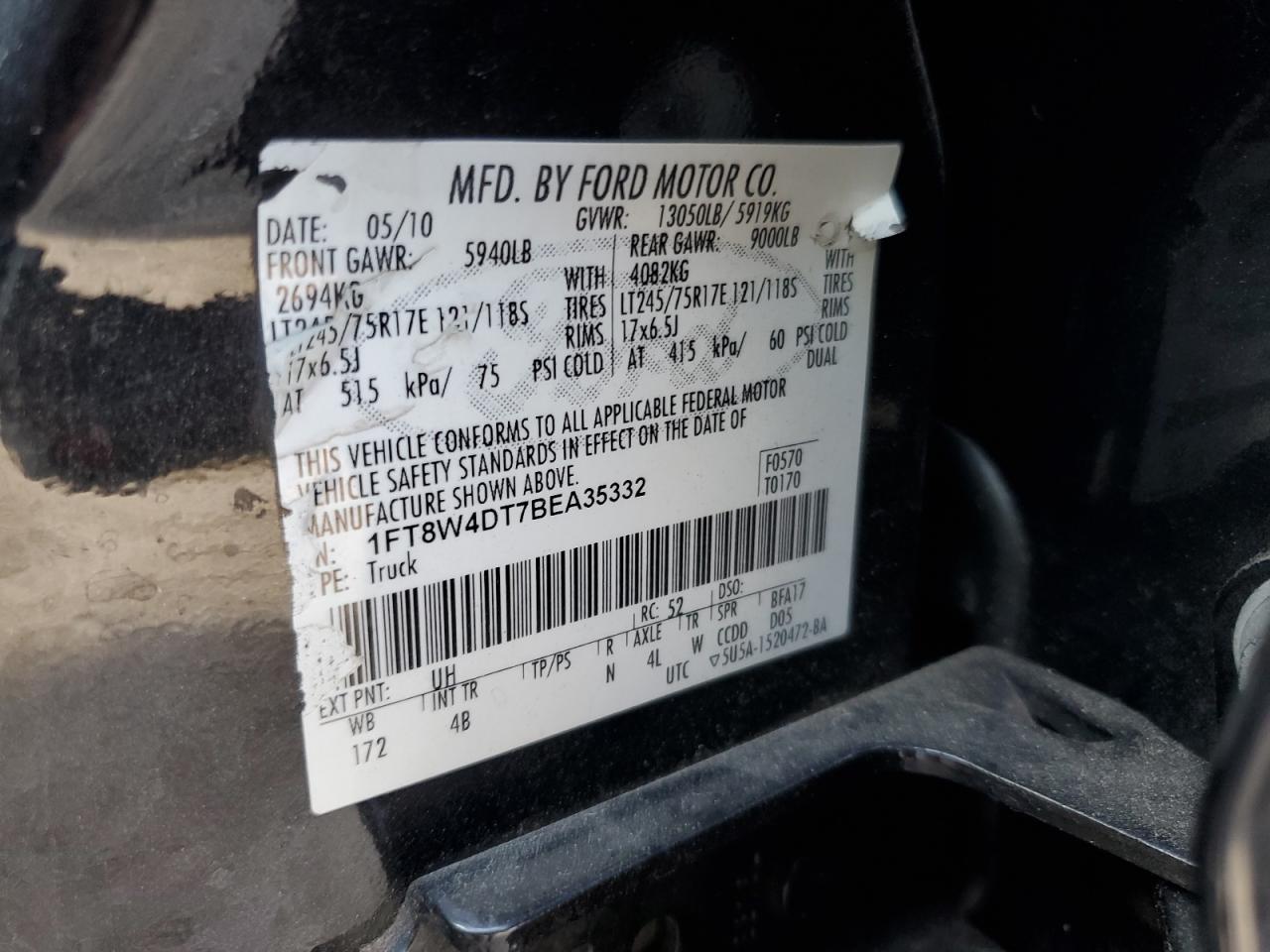 2011 Ford F450 Super Duty VIN: 1FT8W4DT7BEA35332 Lot: 62919585