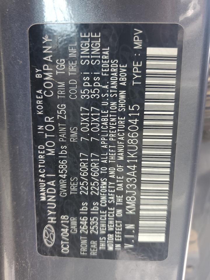2019 Hyundai Tucson Limited VIN: KM8J33A41KU860415 Lot: 65915415