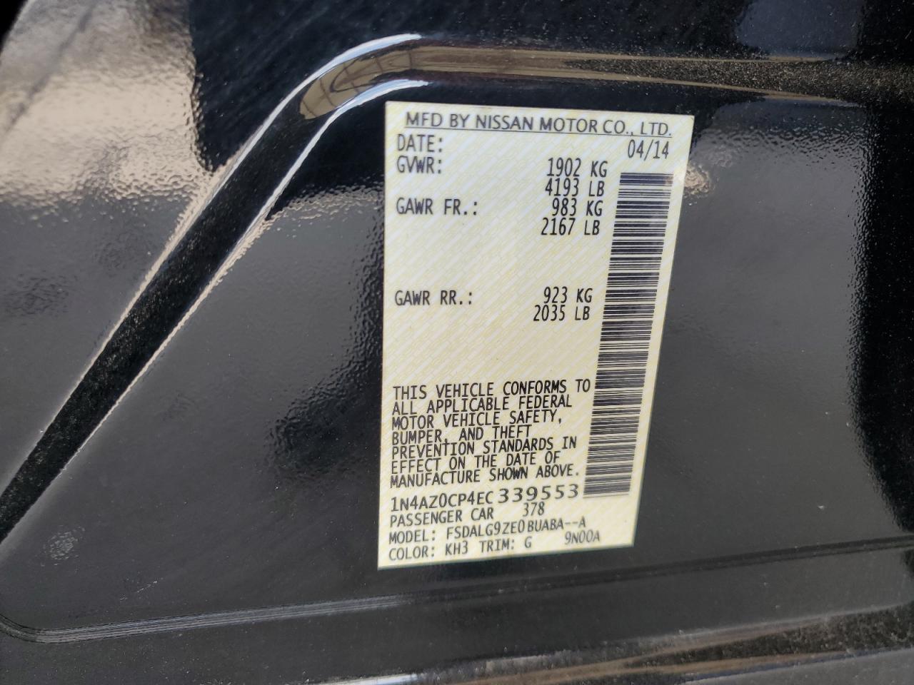 2014 Nissan Leaf S VIN: 1N4AZ0CP4EC339553 Lot: 63339745