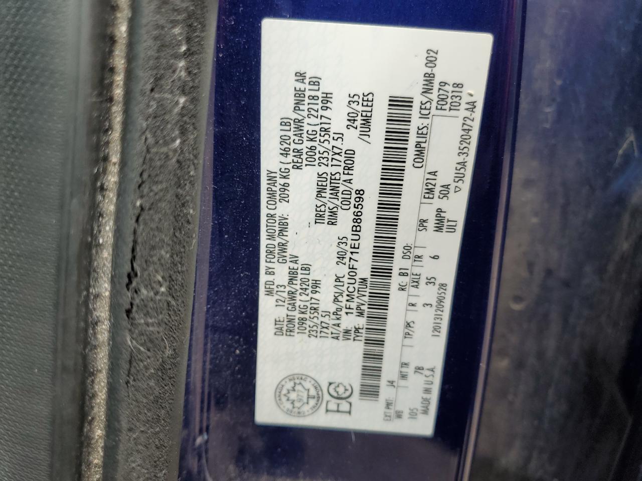 2014 Ford Escape S VIN: 1FMCU0F71EUB86598 Lot: 63911445