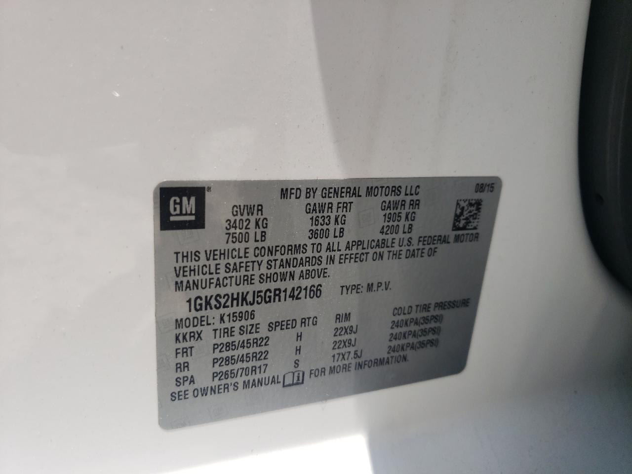 2016 GMC Yukon Xl Denali VIN: 1GKS2HKJ5GR142166 Lot: 63999775