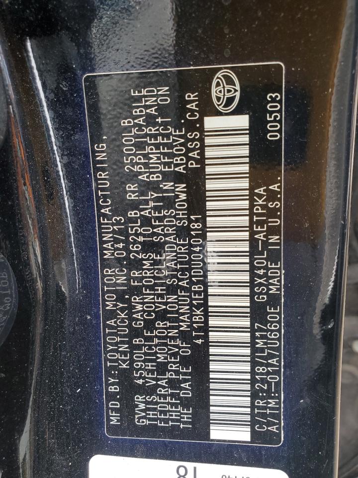 2013 Toyota Avalon Base VIN: 4T1BK1EB1DU040181 Lot: 64234885