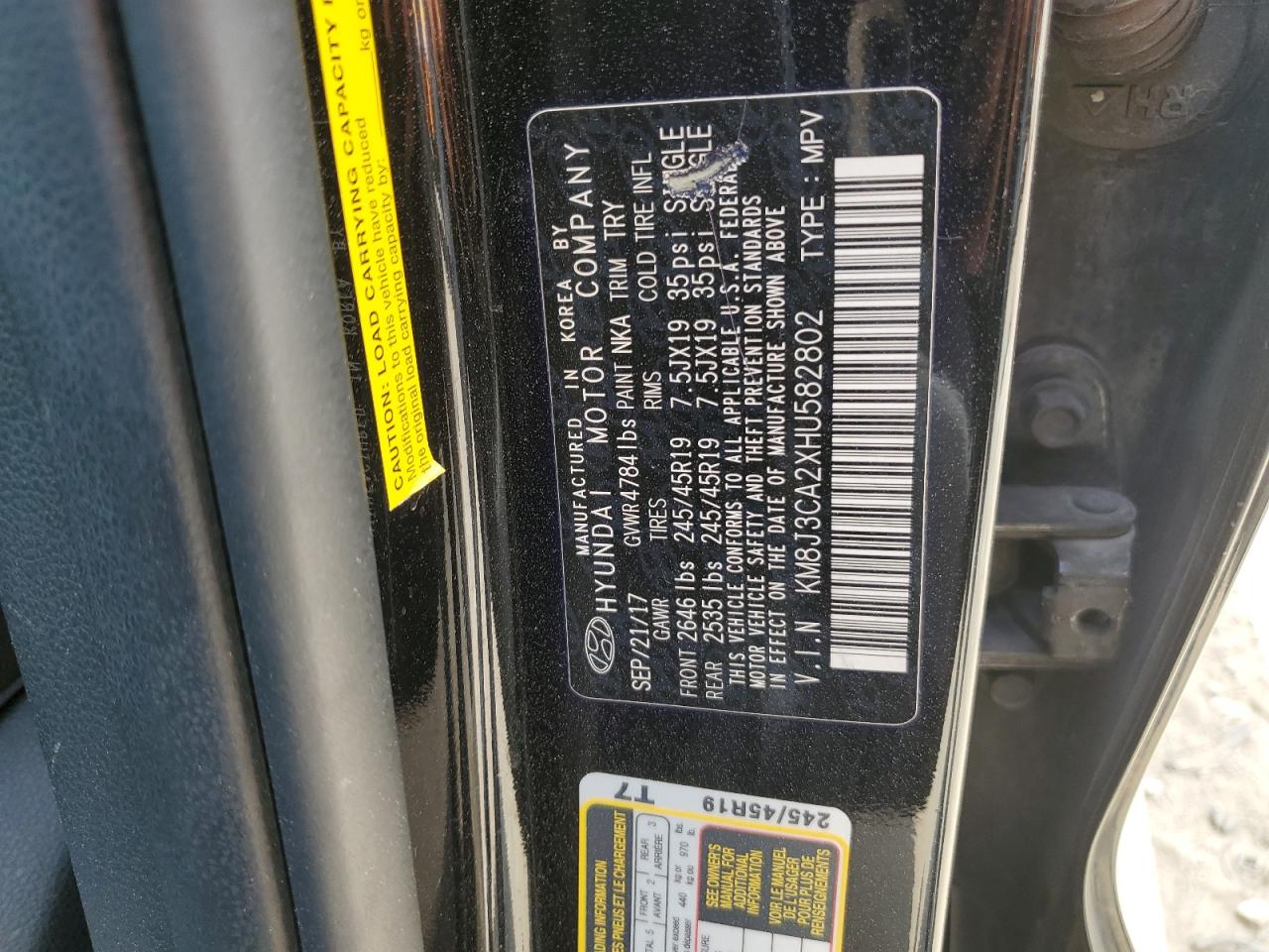 KM8J3CA2XHU582802 2017 Hyundai Tucson Limited