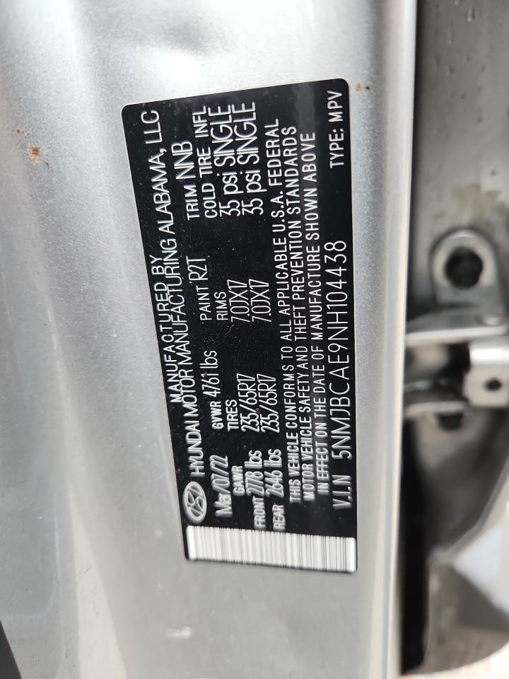 2022 Hyundai Tucson Sel VIN: 5NMJBCAE9NH104438 Lot: 64121035