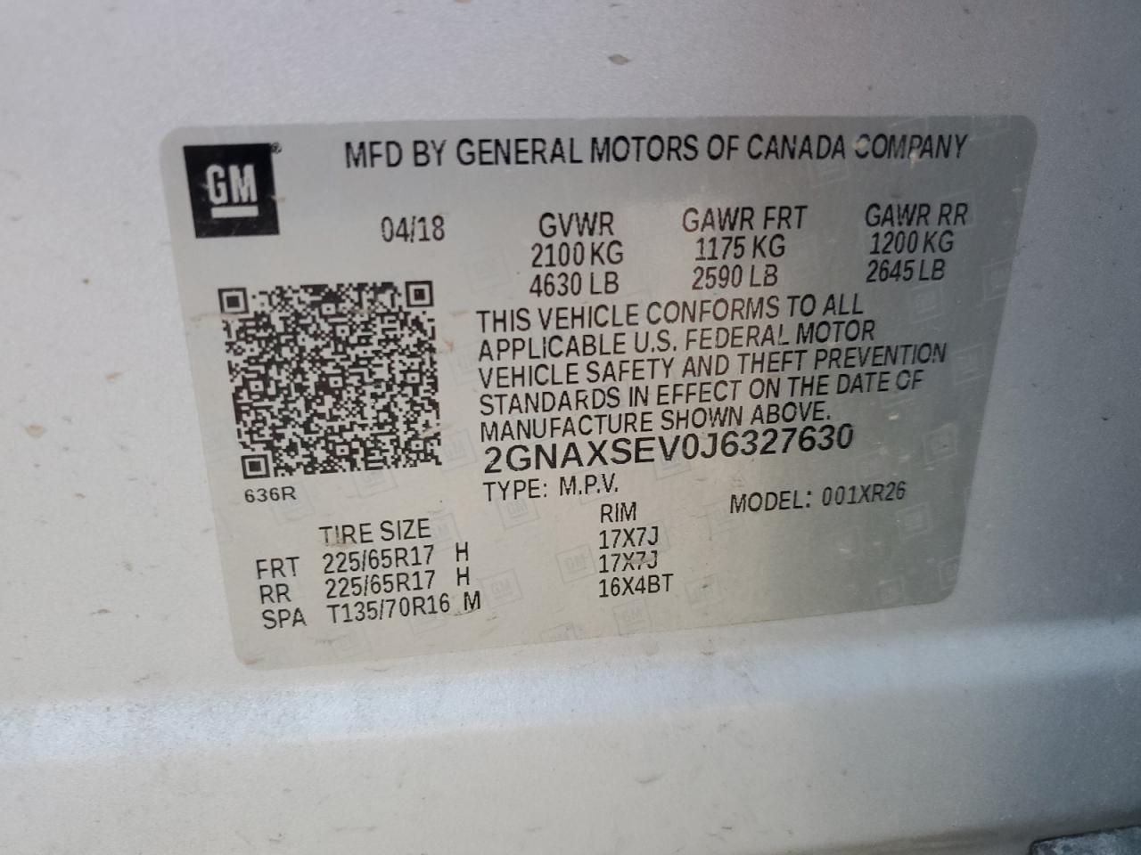 2018 Chevrolet Equinox Lt VIN: 2GNAXSEV0J6327630 Lot: 65154445