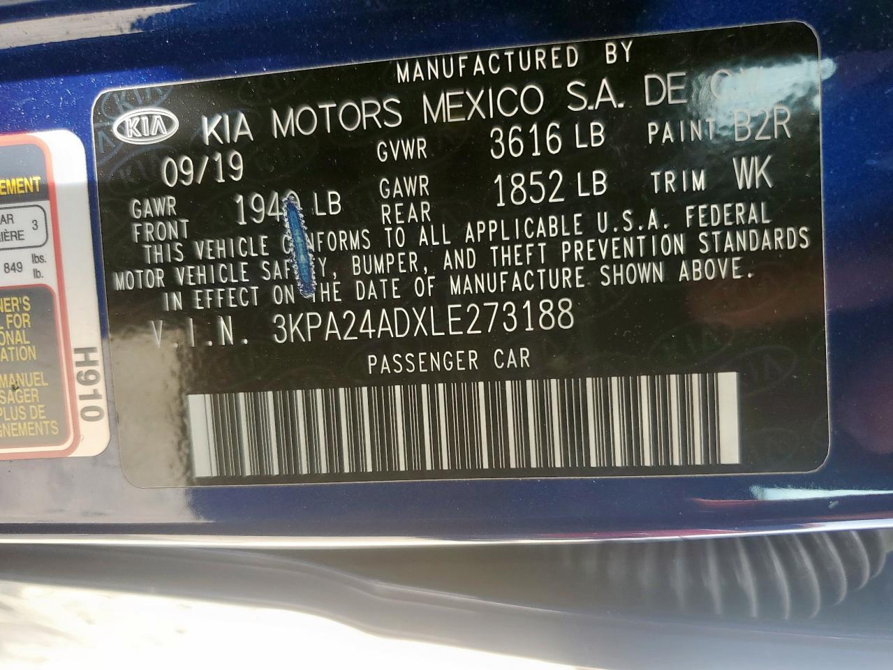 2020 Kia Rio Lx VIN: 3KPA24ADXLE273188 Lot: 64666965