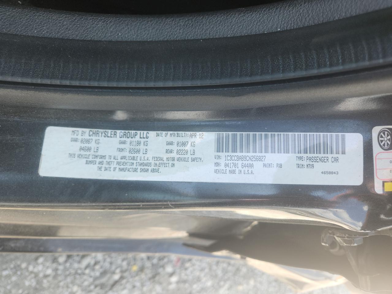 2012 Chrysler 200 Lx VIN: 1C3CCBAB9CN256827 Lot: 65160125