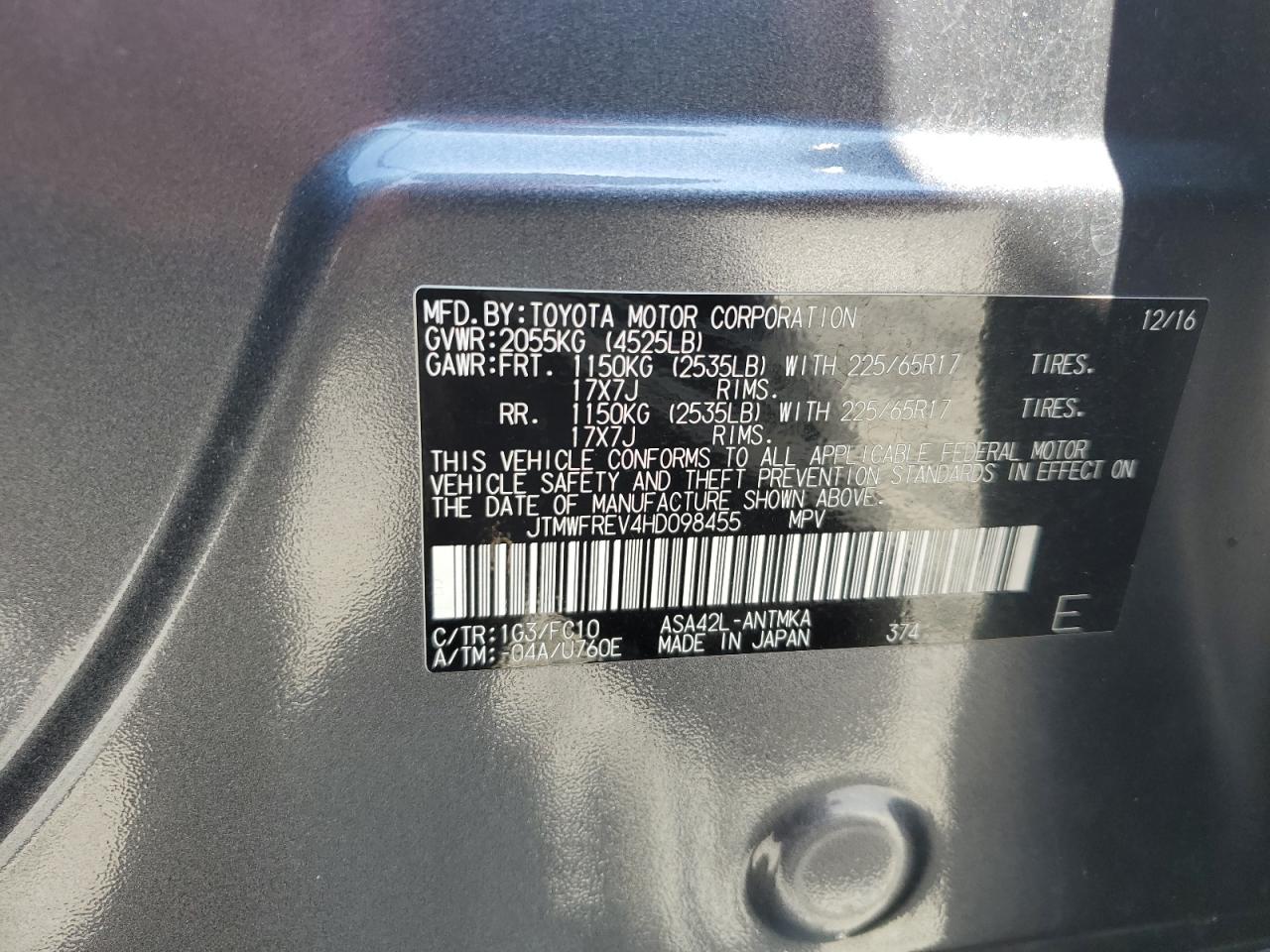 2017 Toyota Rav4 Xle VIN: JTMWFREV4HD098455 Lot: 64361985