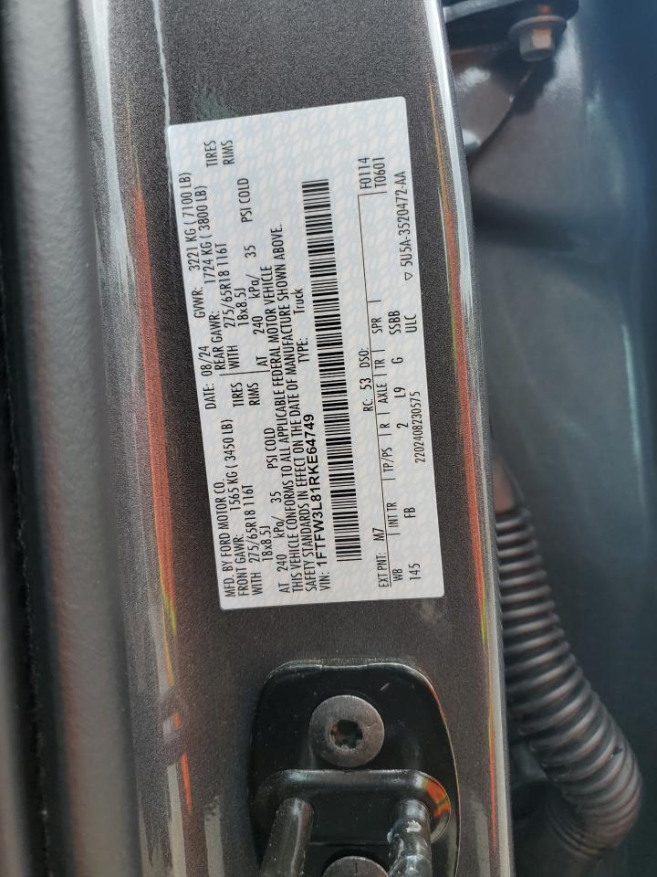 2024 Ford F150 Xlt VIN: 1FTFW3L81RKE64749 Lot: 65149095