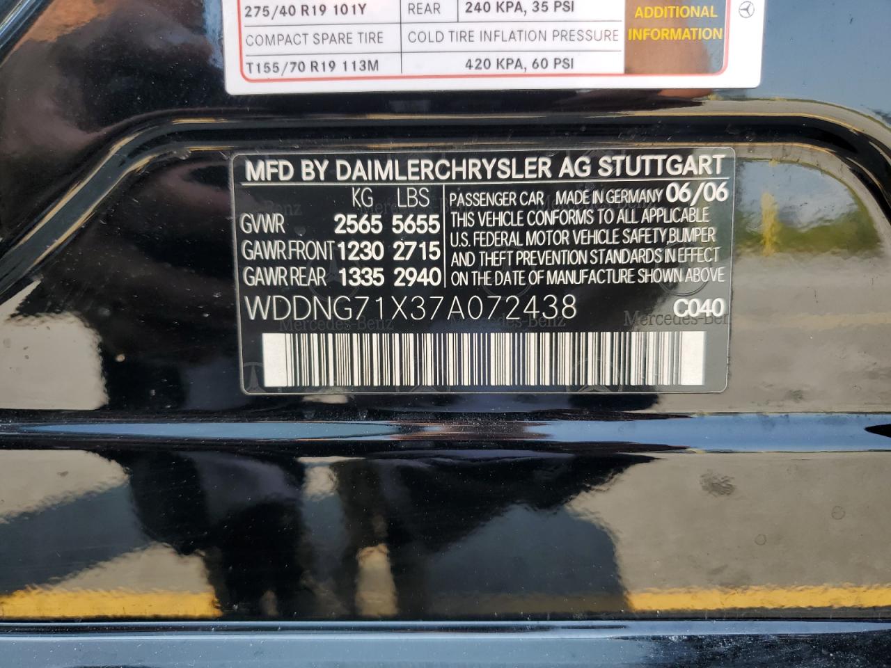 2007 Mercedes-Benz S 550 VIN: WDDNG71X37A072438 Lot: 62930645