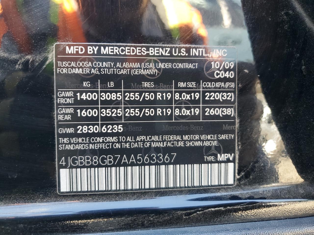 2010 Mercedes-Benz Ml 350 4Matic VIN: 4JGBB8GB7AA563367 Lot: 64165385