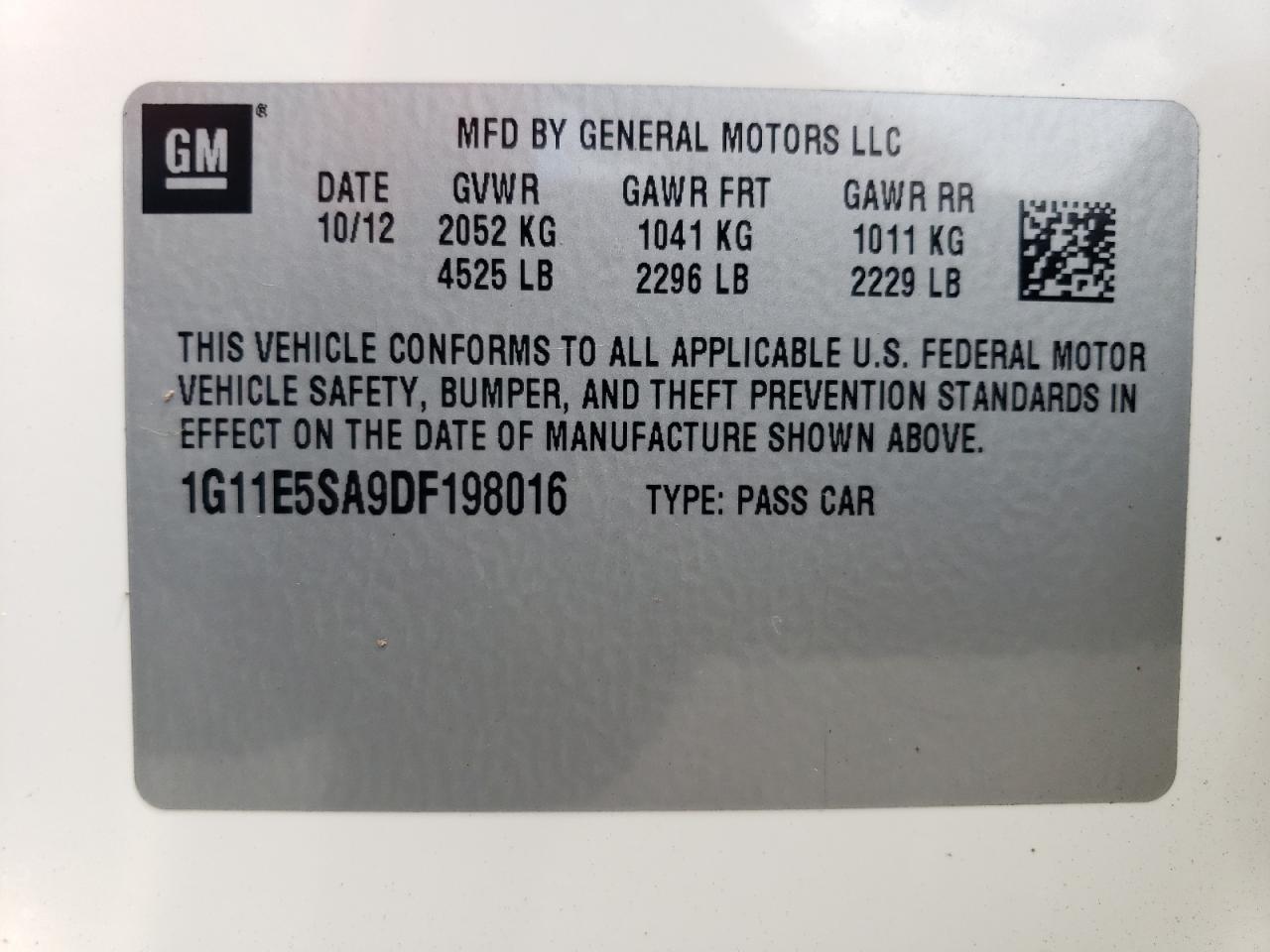 2013 Chevrolet Malibu 2Lt VIN: 1G11E5SA9DF198016 Lot: 64941045