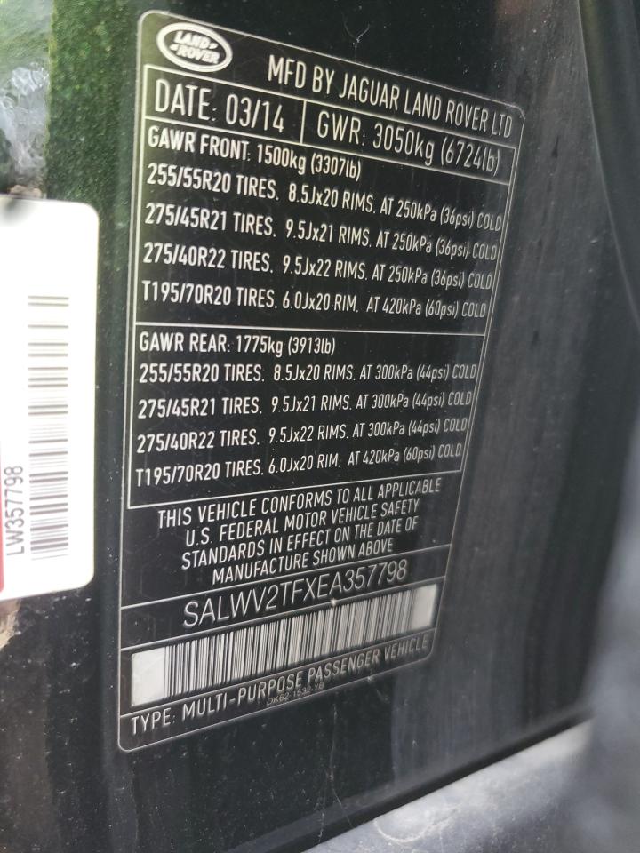 2014 Land Rover Range Rover Sport Autobiography VIN: SALWV2TFXEA357798 Lot: 64945055