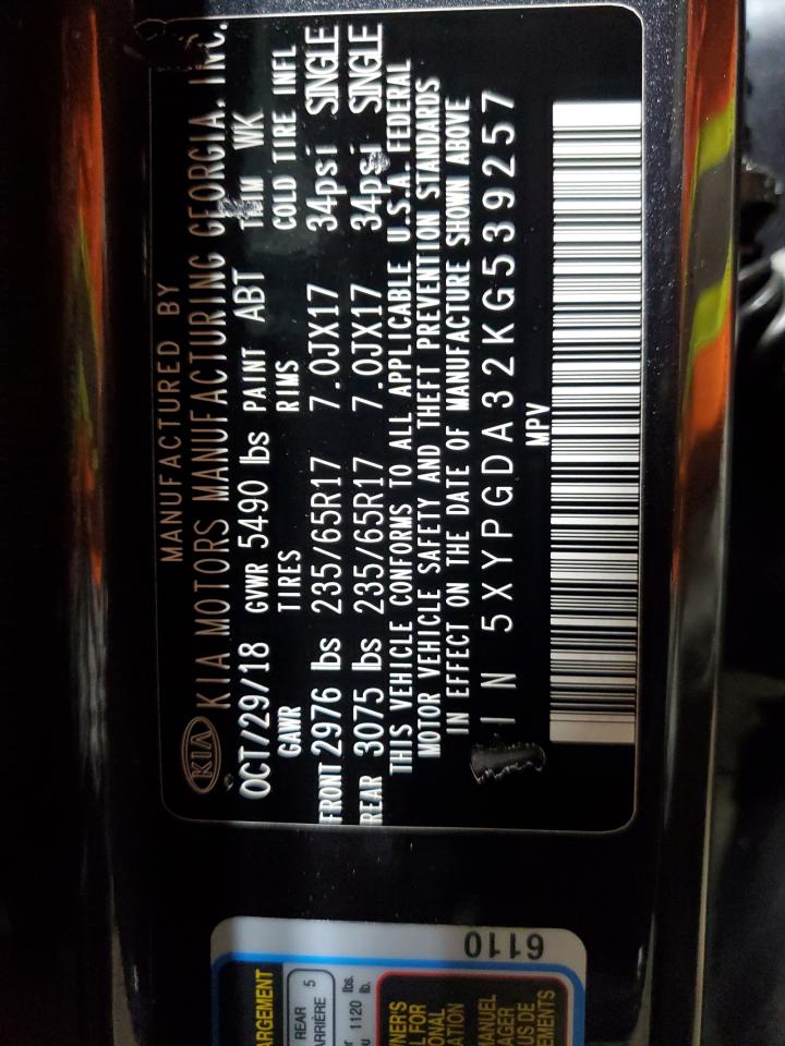 2019 Kia Sorento L VIN: 5XYPGDA32KG539257 Lot: 64324755