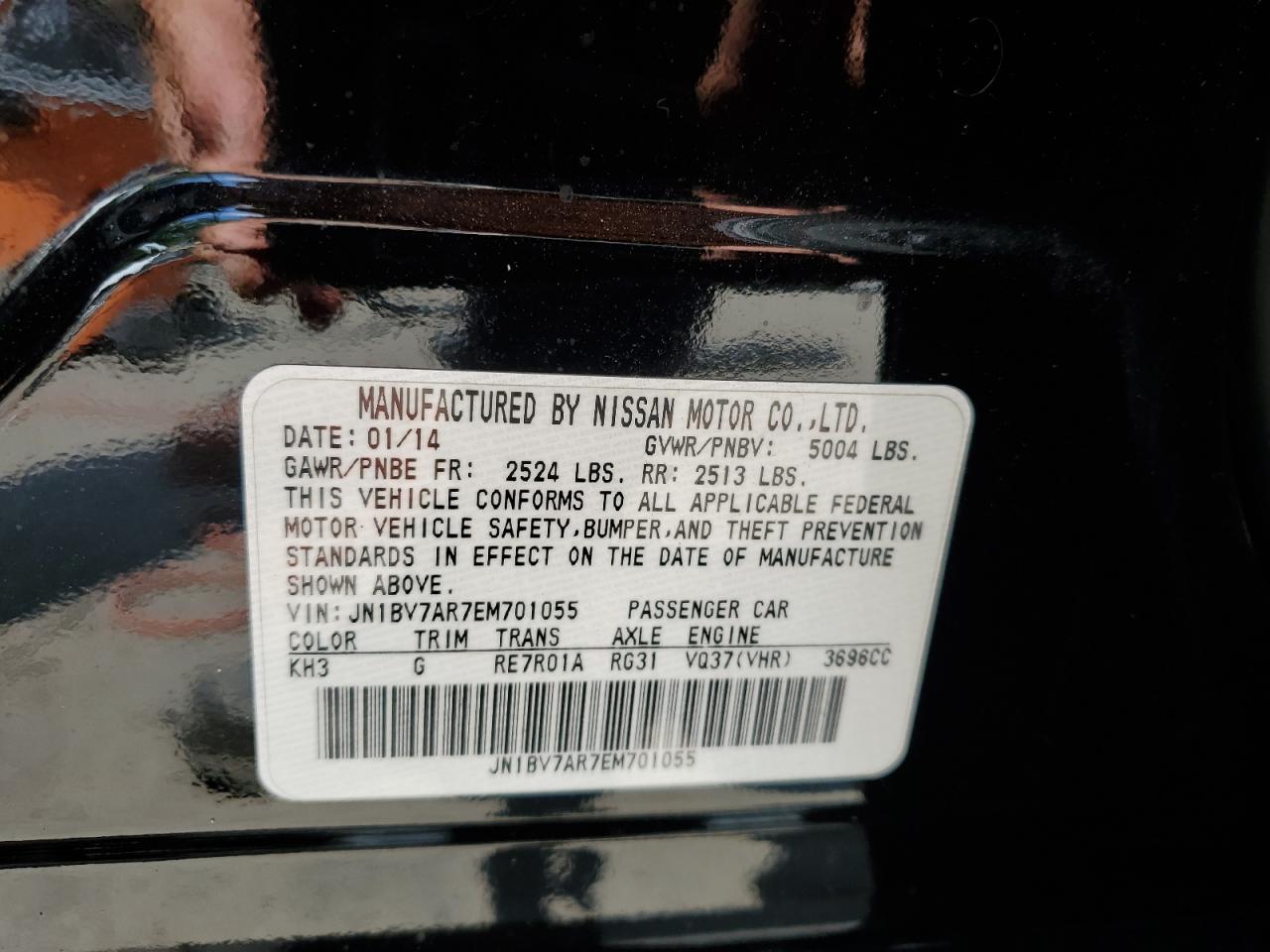 2014 Infiniti Q50 Base VIN: JN1BV7AR7EM701055 Lot: 65709425