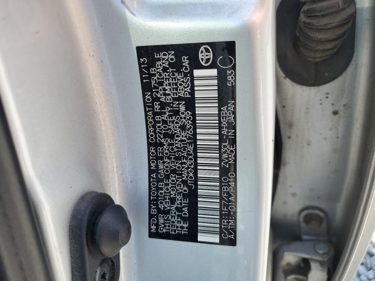 2014 Toyota Prius VIN: JTDKN3DU4E1763939 Lot: 65198865