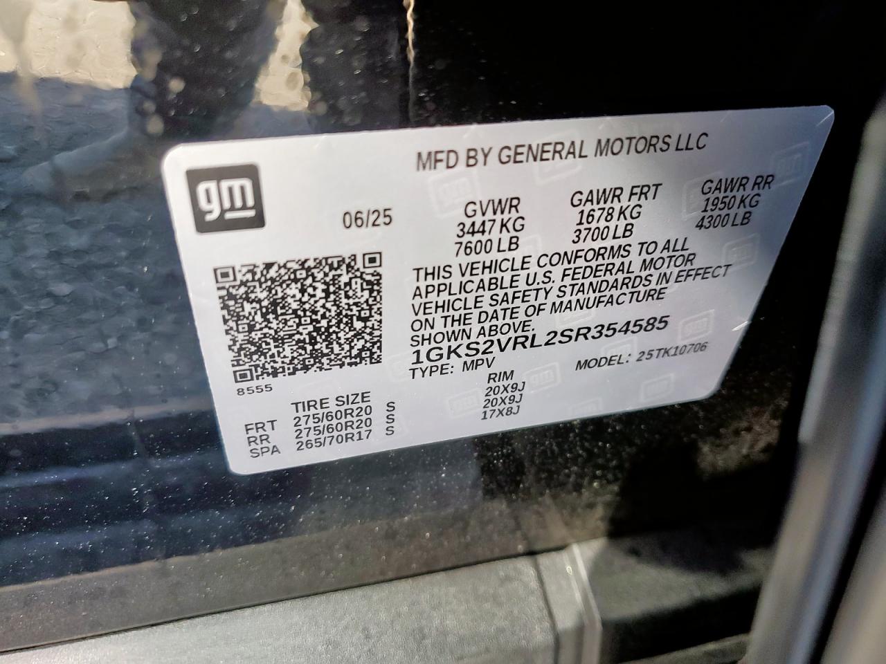 2025 GMC Yukon At4 Ultimate VIN: 1GKS2VRL2SR354585 Lot: 66182215