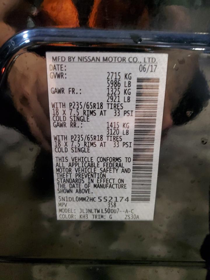 2017 Infiniti Qx60 VIN: 5N1DL0MM2HC552174 Lot: 62377205