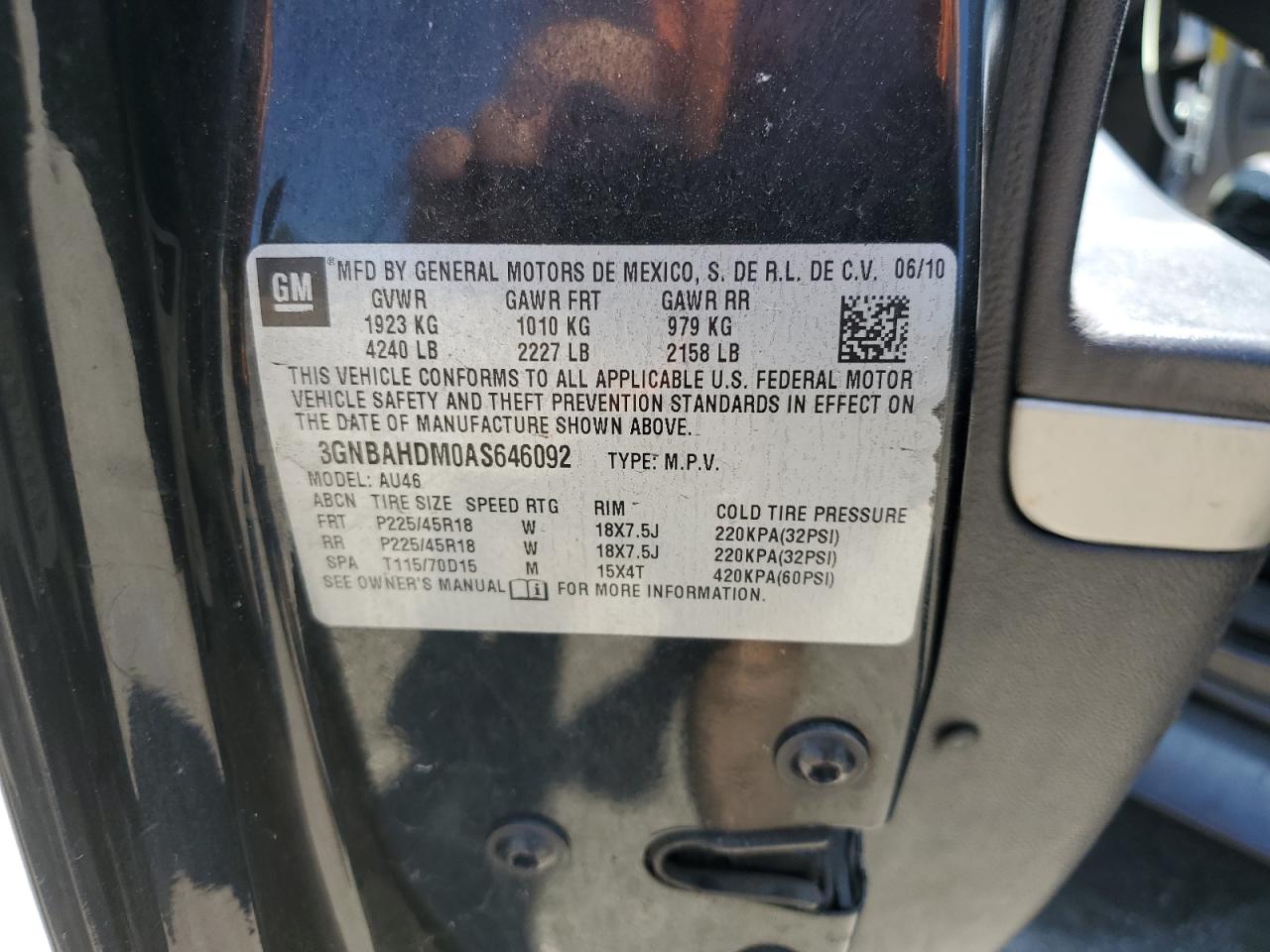 3gnbahdm0as646092 3GNBAHDM0AS646092 2010 Chevrolet Hhr Ss