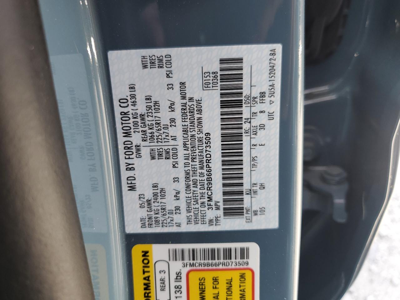 2023 Ford Bronco Sport Big Bend VIN: 3FMCR9B66PRD73509 Lot: 64498645