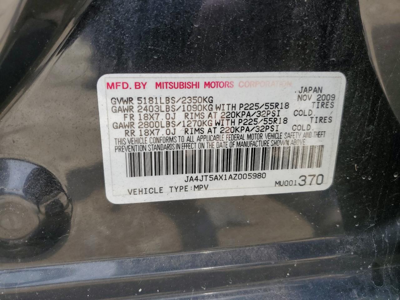2010 Mitsubishi Outlander Gt VIN: JA4JT5AX1AZ005980 Lot: 62966675
