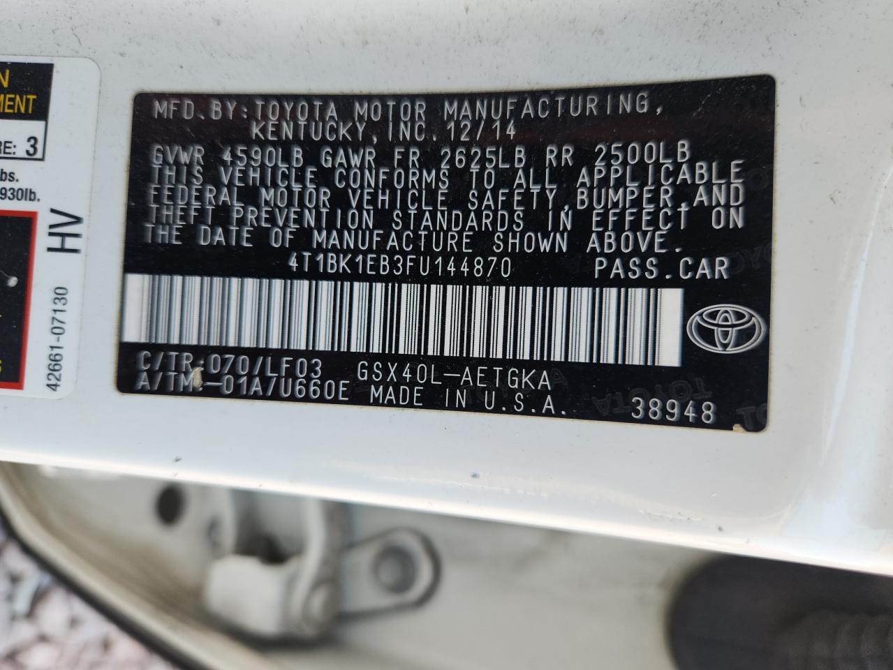 2015 Toyota Avalon Xle VIN: 4T1BK1EB3FU144870 Lot: 63702735