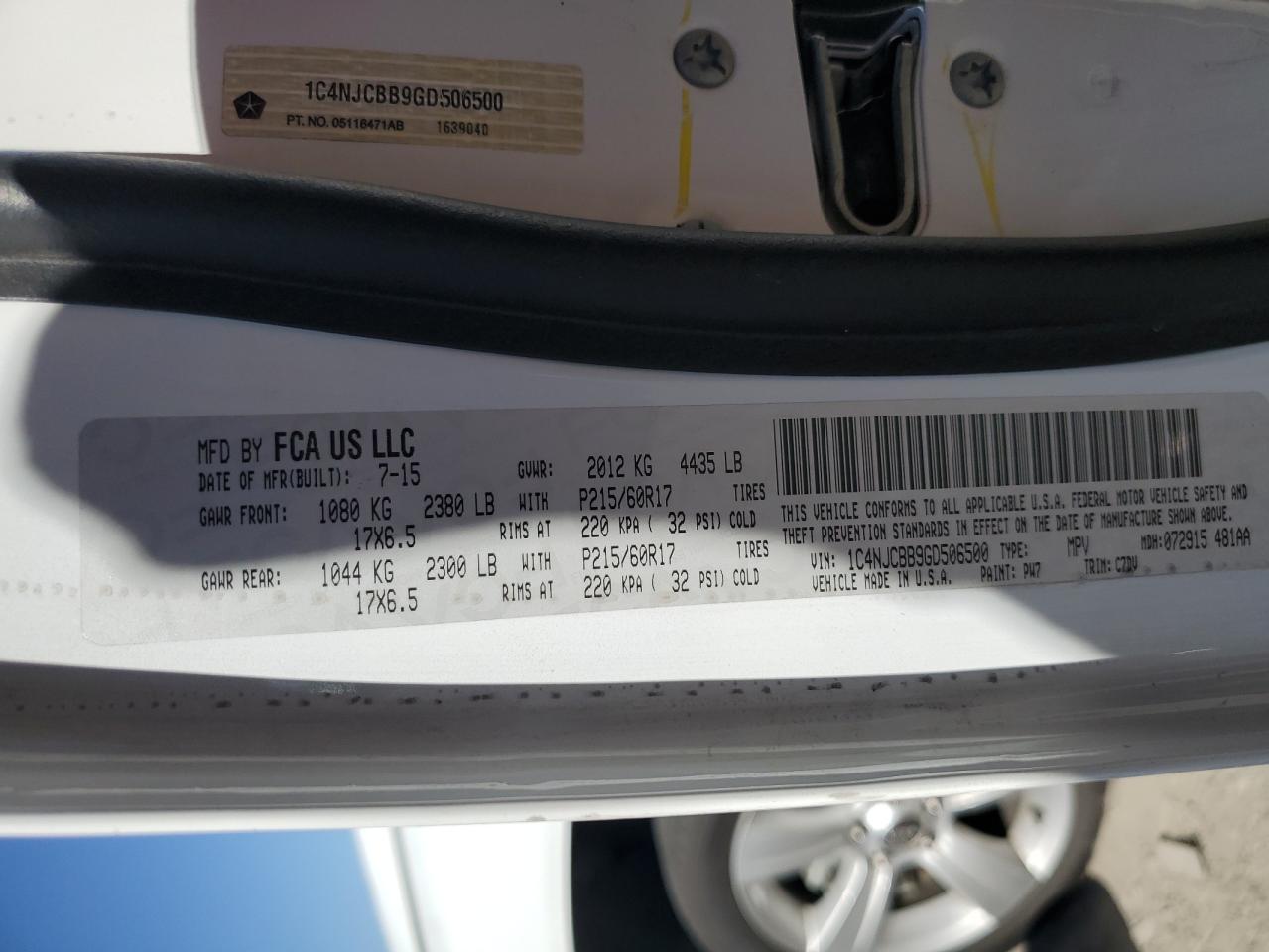 1c4njcbb9gd506500 1C4NJCBB9GD506500 2016 Jeep Compass Sport