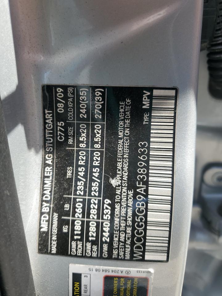 2010 Mercedes-Benz Glk 350 VIN: WDCGG5GB9AF389633 Lot: 66596195