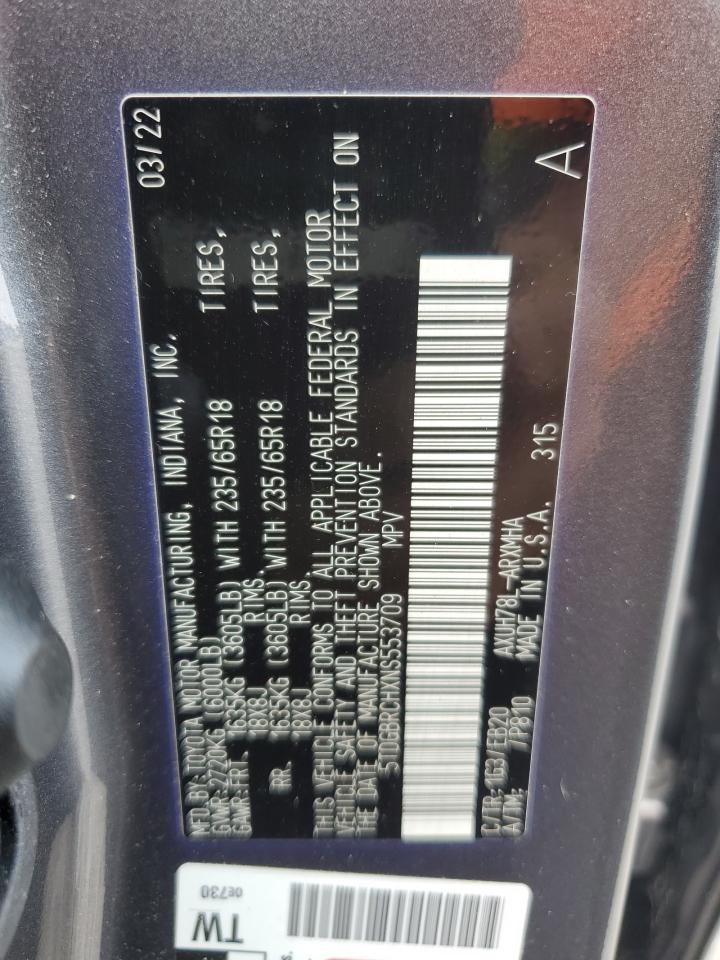 2022 Toyota Highlander Hybrid Xle VIN: 5TDGBRCHXNS553709 Lot: 64360285