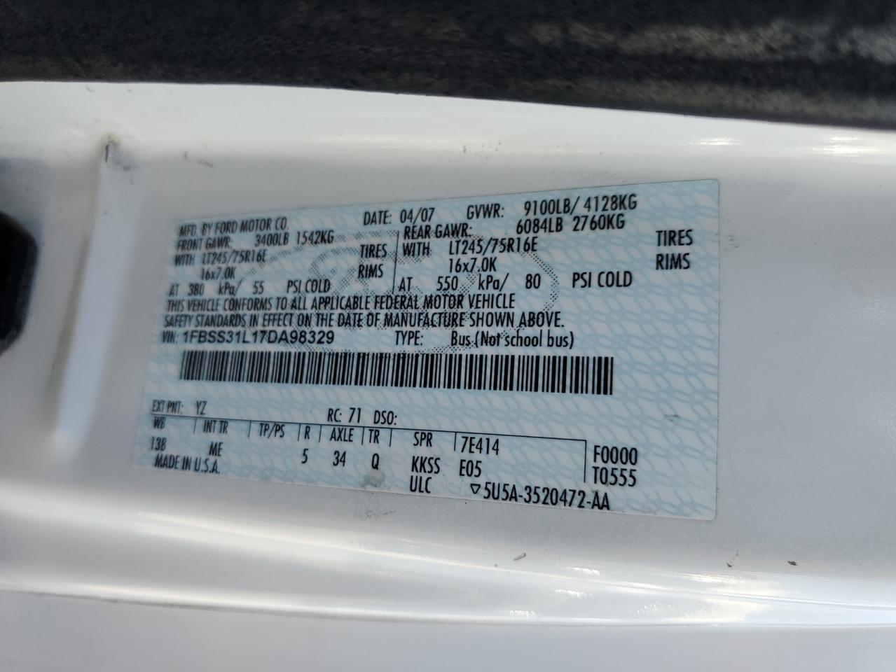 2007 Ford Econoline E350 Super Duty Wagon VIN: 1FBSS31L17DA98329 Lot: 66902645